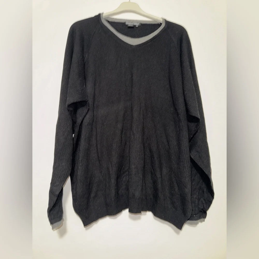 Winter Silks Blue V-Neck Silk & Cashmere Blend Sweater Men's Black Gray Luxury